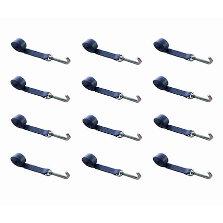 Tie 4 Safe 2" x 10' Lasso Strap w/ Mini J Hook for Towing Wrecker Trailer Tie Down, 12PK TWS65-5210-J-BLK-12